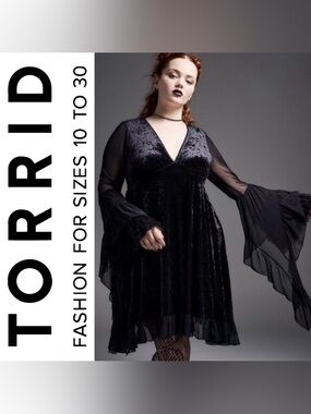 Torrid Nightfall Velvet Lace Gothic Mini Dress, 1x, NWT!